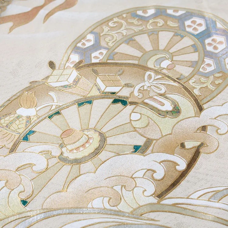 【正絹】お宮参り男の子 産着レンタル ライトベージュ 昇り龍 源氏車 2664