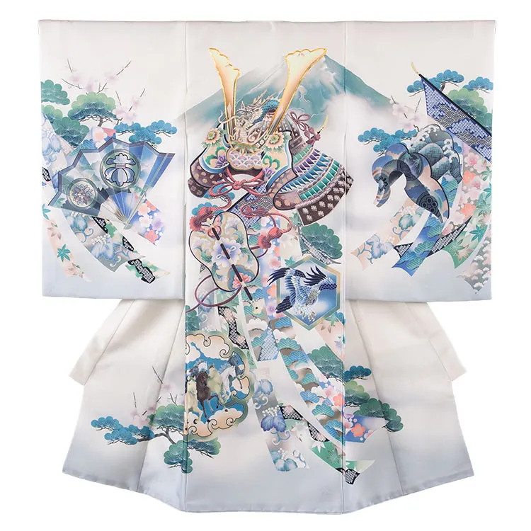 お宮参り男の子 産着レンタル オフホワイト 兜 束ね熨斗 馬 2667