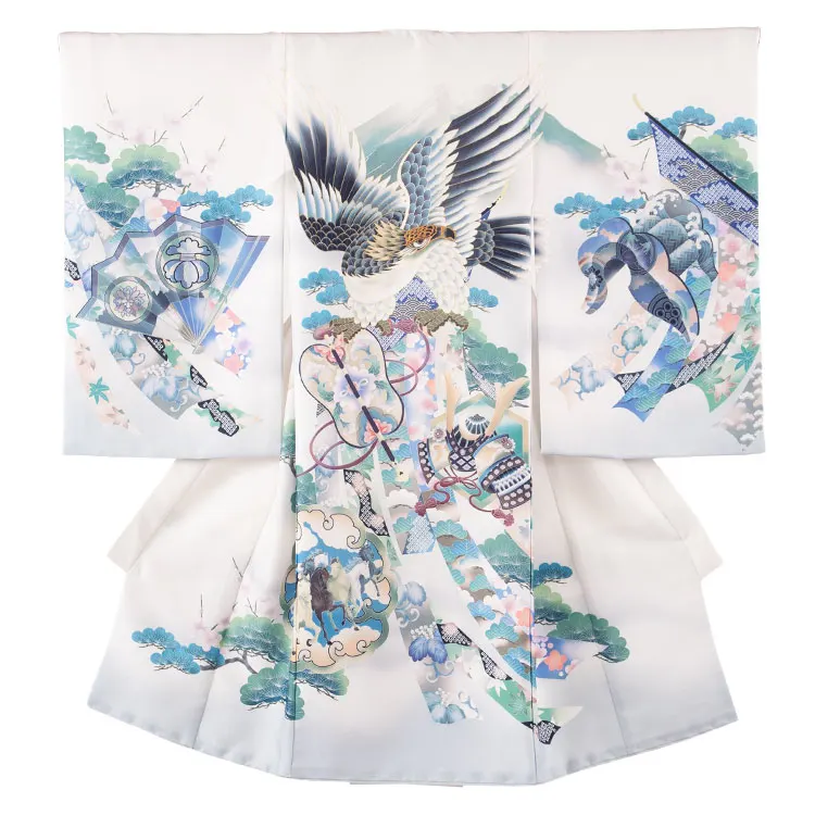 お宮参り男の子 産着レンタル オフホワイト 鷹 束ね熨斗 馬 2668
