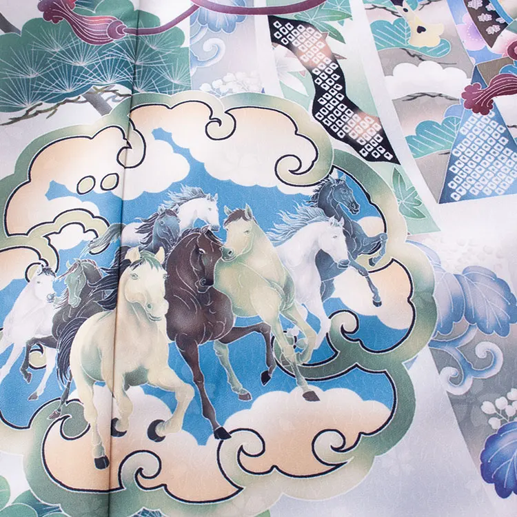 お宮参り男の子 産着レンタル オフホワイト 鷹 束ね熨斗 馬 2668