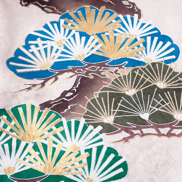 【正絹】お宮参り男の子 産着レンタル ライトベージュ ミミズク 松 金彩2669