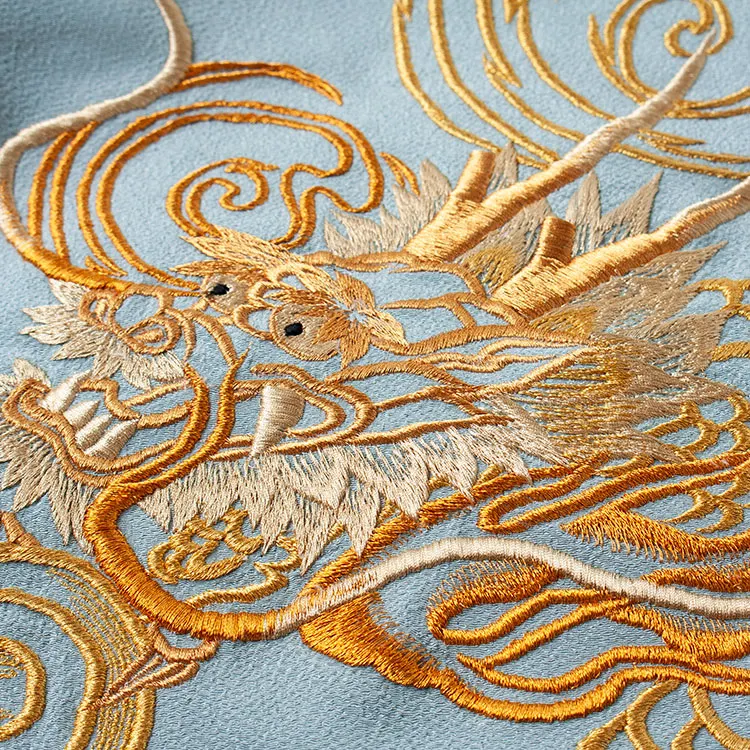 お宮参り男の子 産着レンタル スモークブルー 昇龍 松 刺繍 2675