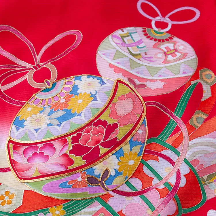 【夏用】【正絹】お宮参り女の子 産着レンタル 赤地 鈴まり 束ね熨斗 0069