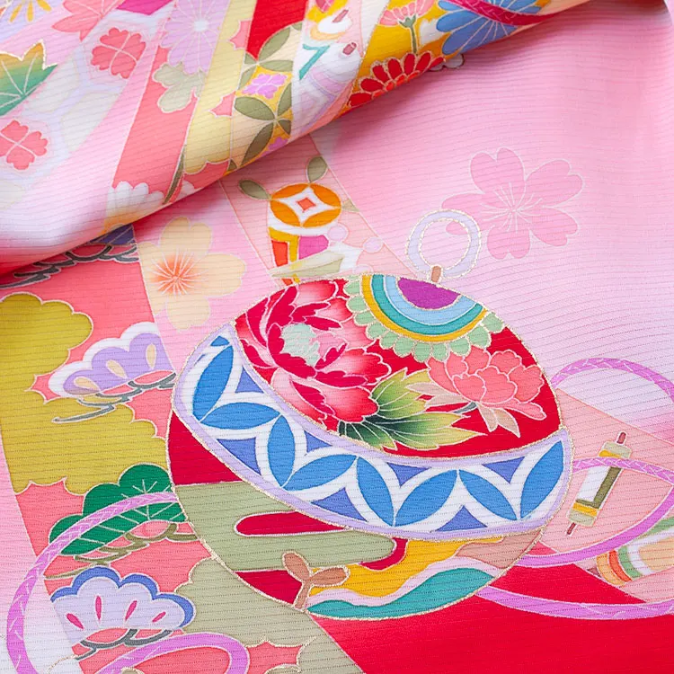 【夏用】【正絹】お宮参り女の子 産着レンタル 赤地 鈴まり 束ね熨斗 0069