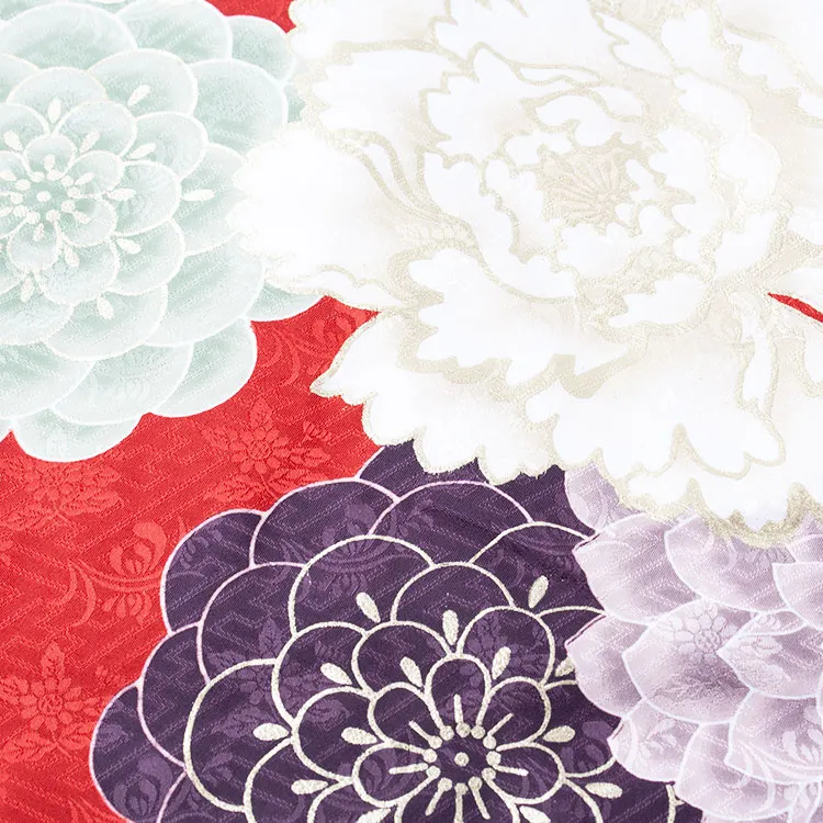 お宮参り男の子 女の子 産着レンタル 赤地 牡丹 菊 豪華 1584