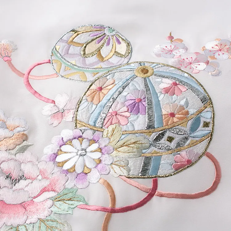 【正絹】お宮参り女の子 産着レンタル 白地 鞠 桜 牡丹 刺繍 1591