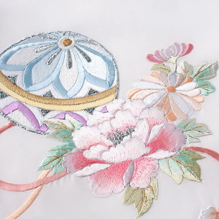 【正絹】お宮参り女の子 産着レンタル 白地 鞠 桜 牡丹 刺繍 1591