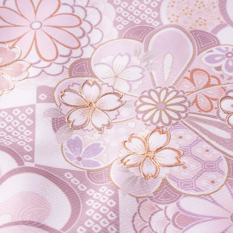 お宮参り女の子 産着レンタル くすみピンク ねじり梅 菊 牡丹 市松 1593