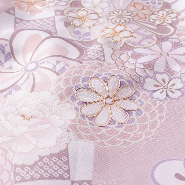 お宮参り女の子 産着レンタル くすみピンク ねじり梅 菊 牡丹 市松 1593