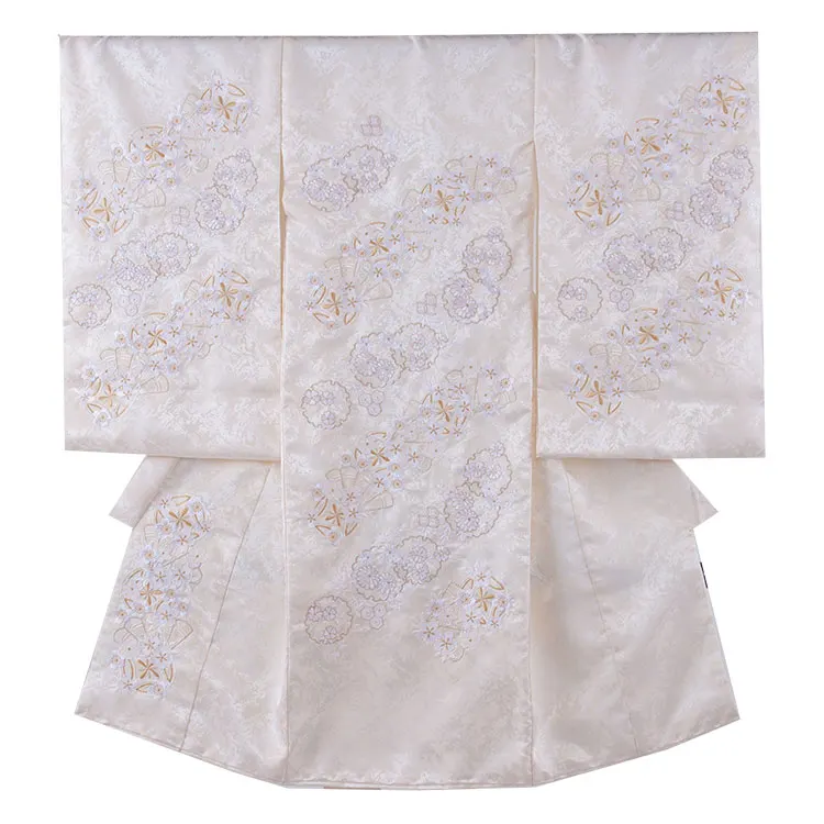 お宮参り女の子 産着レンタル ベージュ 桜刺繍 雪輪 1594