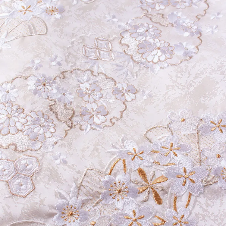 お宮参り女の子 産着レンタル ベージュ 桜刺繍 雪輪 1594