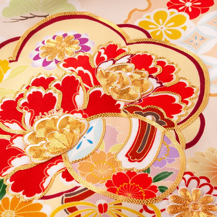 お宮参り女の子 産着レンタル ベージュ 松竹梅 牡丹 1596