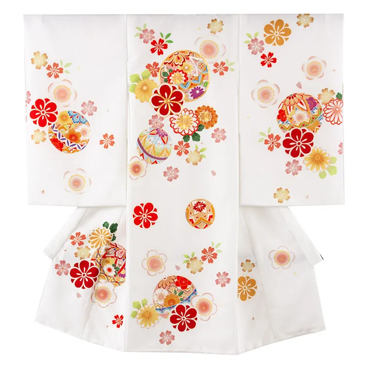 お宮参り女の子 産着レンタル 白地 鞠と梅 1597