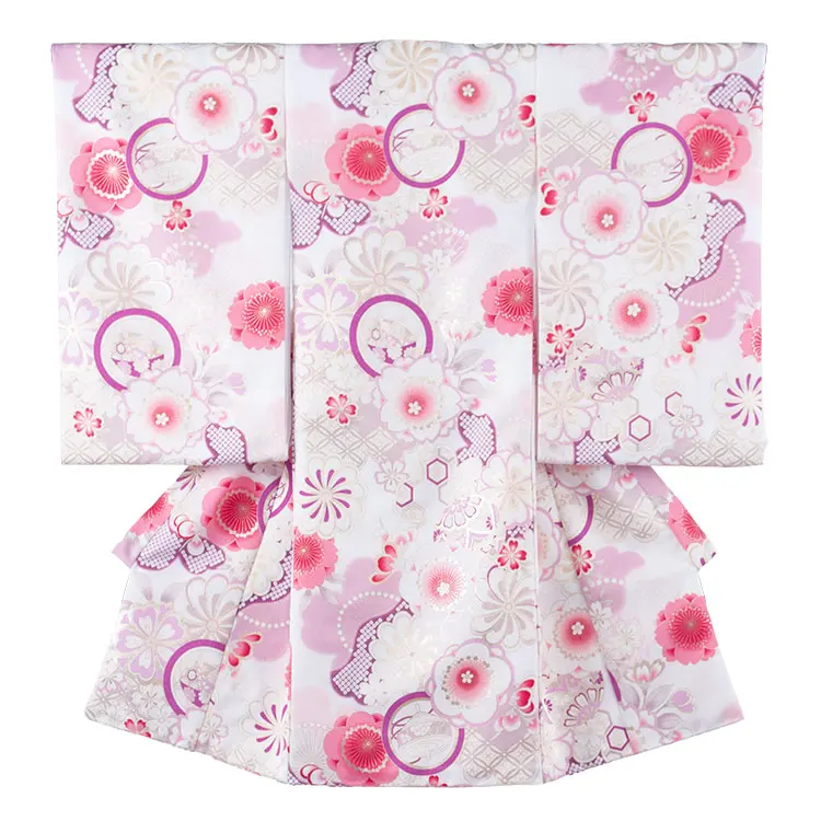 お宮参り女の子 産着レンタル 白地 ねじり梅 桜 1601