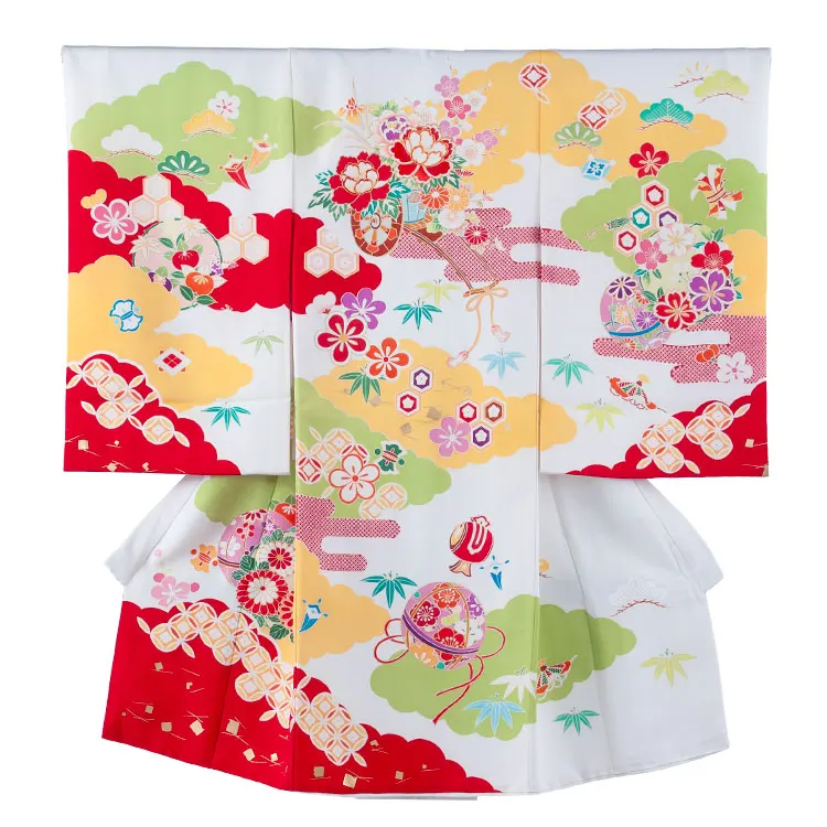 【正絹】お宮参り女の子 産着レンタル 白地 雲取り 吉祥文様 1602