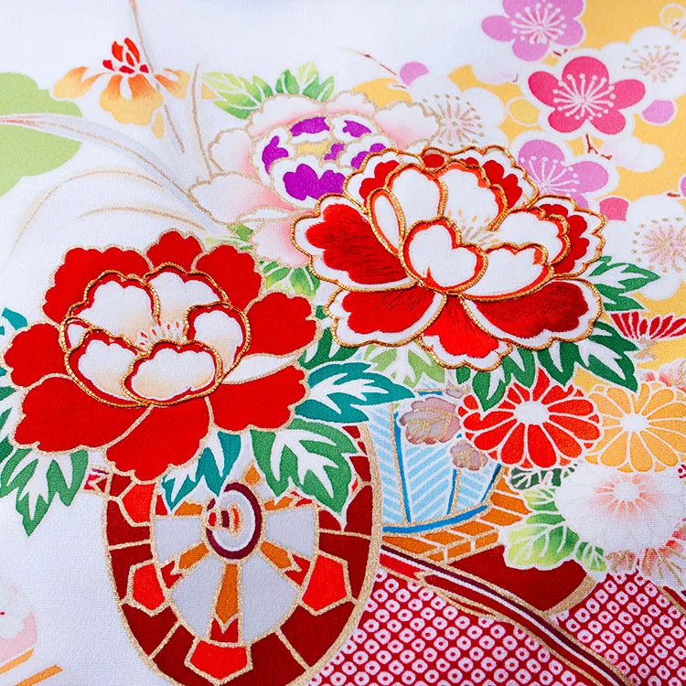 【正絹】お宮参り女の子 産着レンタル 白地 雲取り 吉祥文様 1602