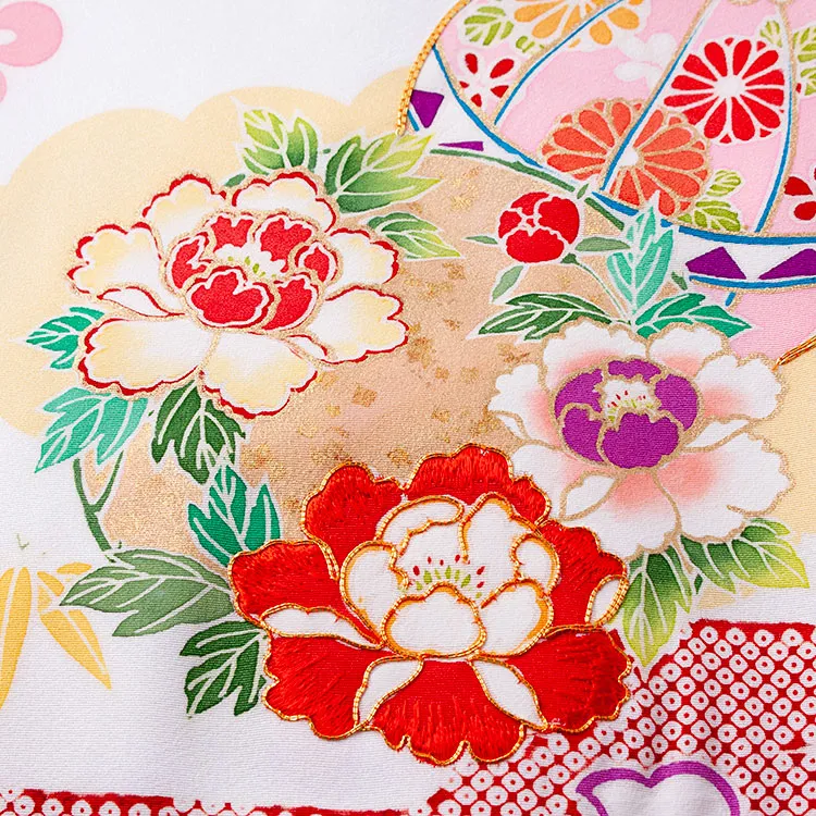 【正絹】お宮参り女の子 産着レンタル 白地 雲取り 吉祥文様 1603