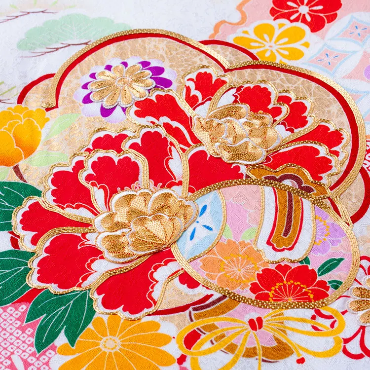 【正絹】お宮参り女の子 産着レンタル 白地 絞り調 梅に牡丹 1604