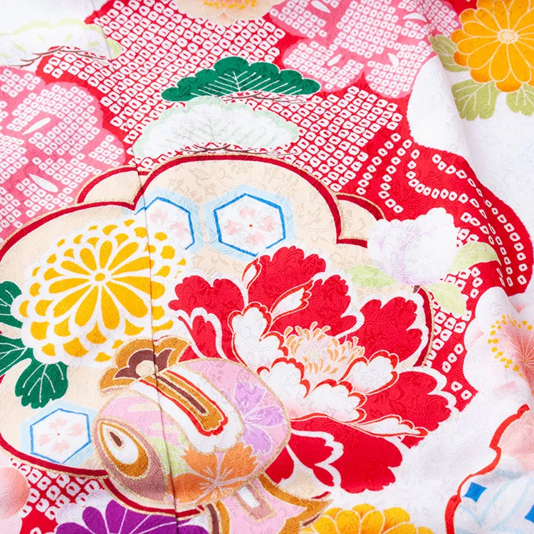 【正絹】お宮参り女の子 産着レンタル 白地 絞り調 梅に牡丹 1604