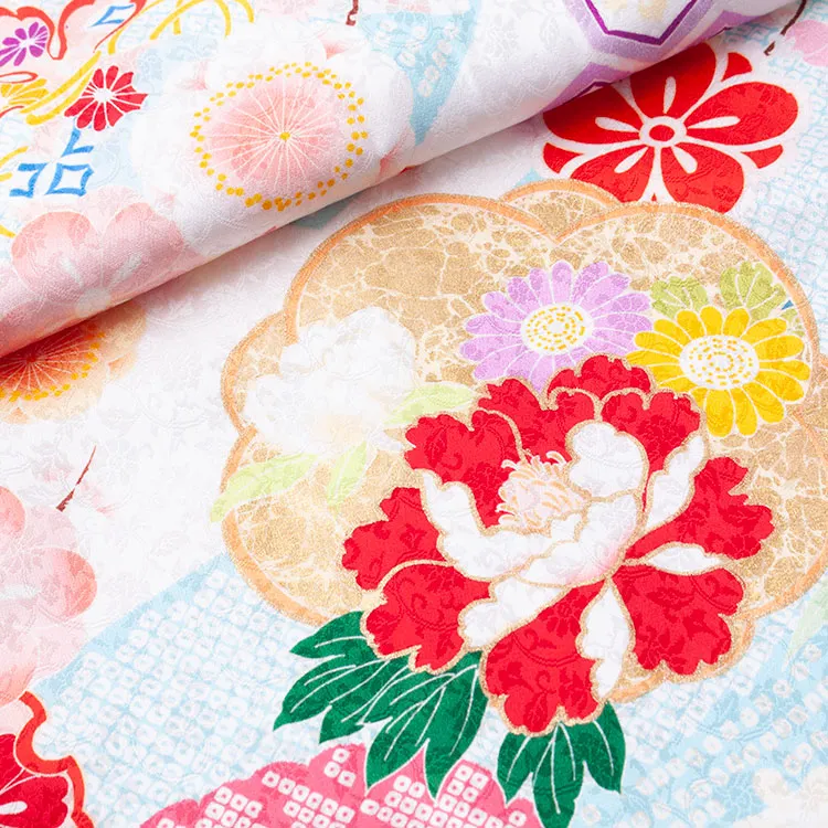 【正絹】お宮参り女の子 産着レンタル 白地 絞り調 梅に牡丹 1605