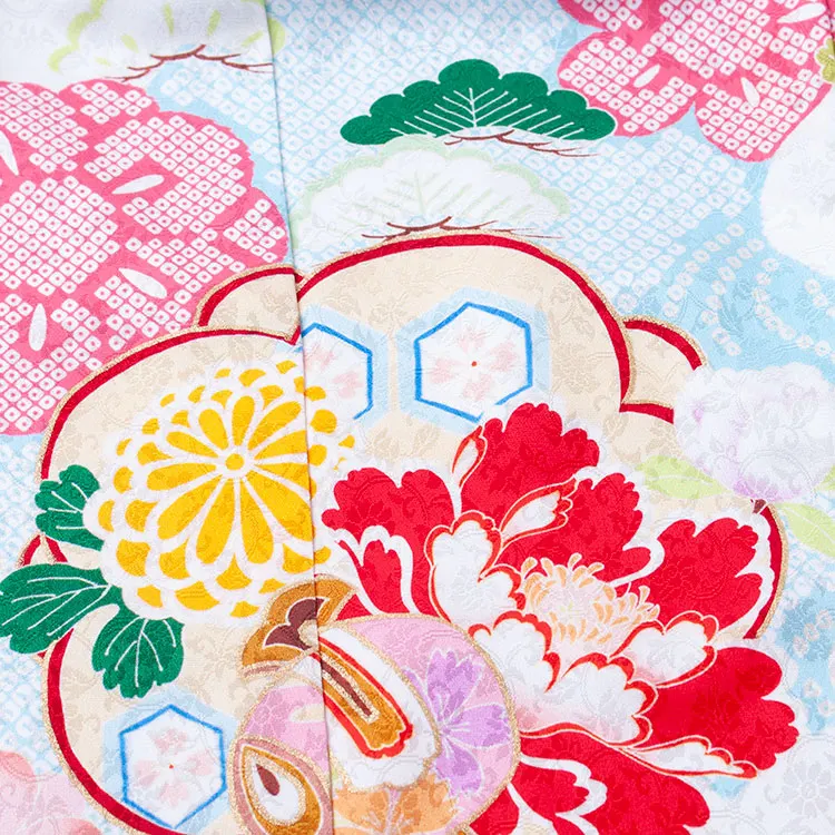 【正絹】お宮参り女の子 産着レンタル 白地 絞り調 梅に牡丹 1605