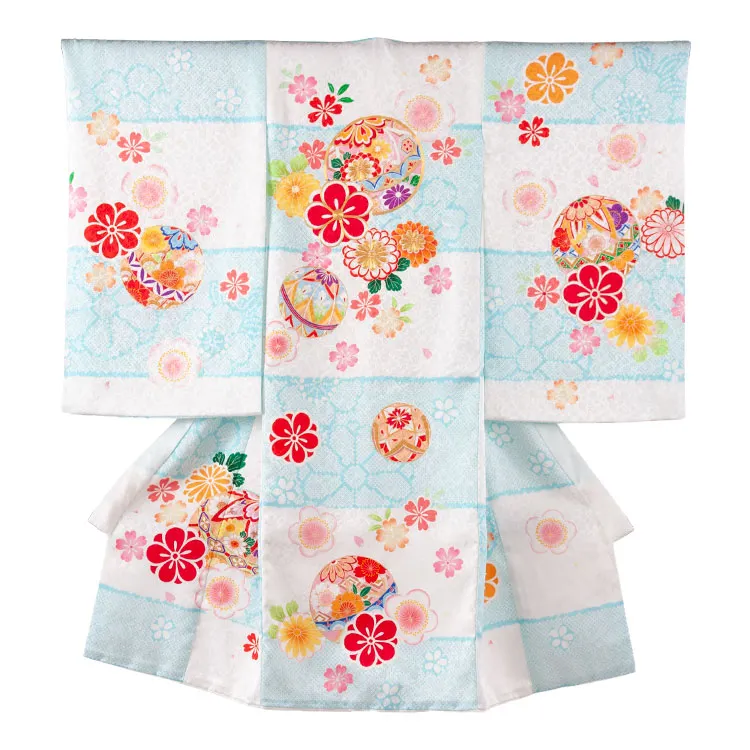 【正絹】お宮参り女の子 産着レンタル 白地 絞り調 市松 鞠 1607