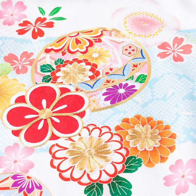 【正絹】お宮参り女の子 産着レンタル 白地 絞り調 市松 鞠 1607