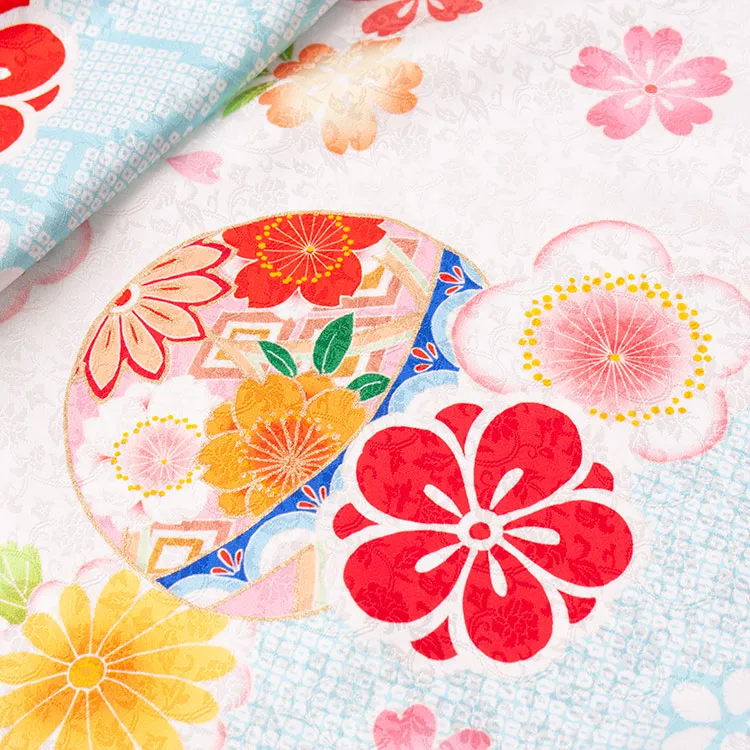 【正絹】お宮参り女の子 産着レンタル 白地 絞り調 市松 鞠 1607