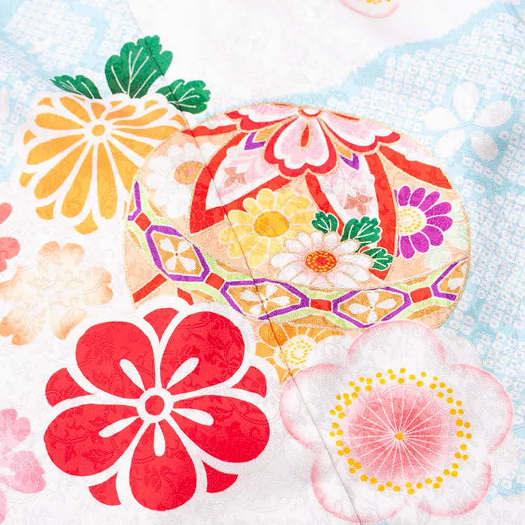 【正絹】お宮参り女の子 産着レンタル 白地 絞り調 市松 鞠 1607