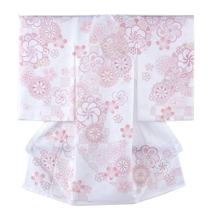 お宮参り女の子 産着レンタル 白地 ねじり梅 菊 牡丹 市松 1608