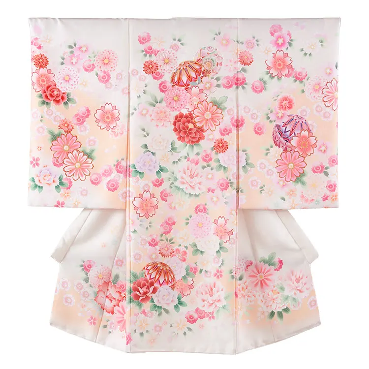 お宮参り女の子 産着レンタル パステルクリーム 鞠 牡丹 1609