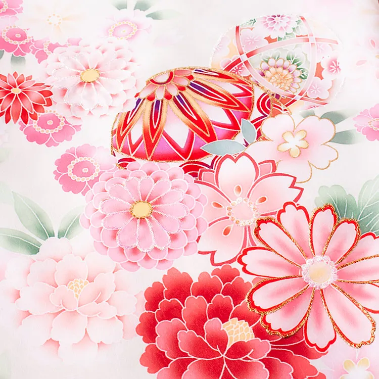 お宮参り女の子 産着レンタル パステルクリーム 鞠 牡丹 1609