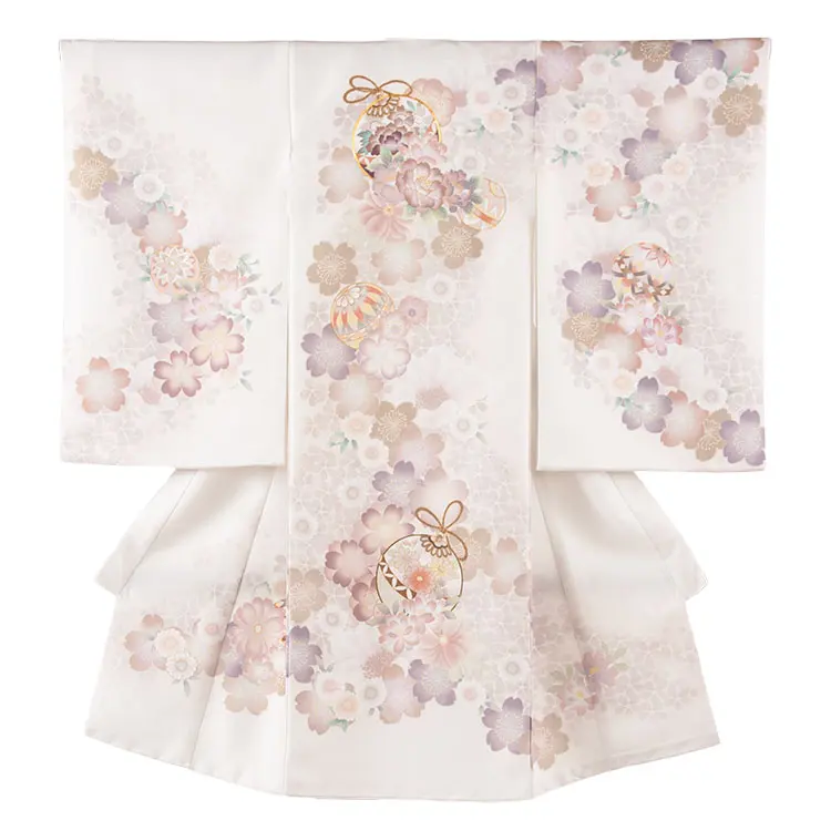 お宮参り女の子 産着レンタル 薄アイボリー 鈴鞠 桜 1610