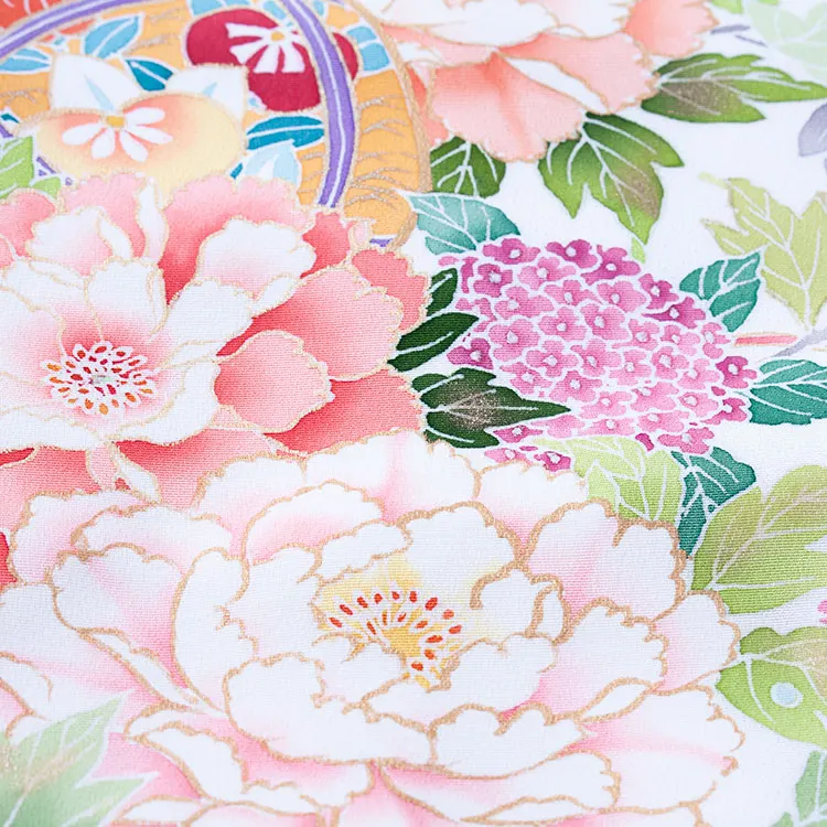 【正絹】お宮参り女の子 産着レンタル 白地 鞠に牡丹 1613