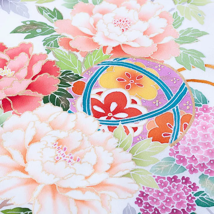 【正絹】お宮参り女の子 産着レンタル 白地 鞠に牡丹 1613