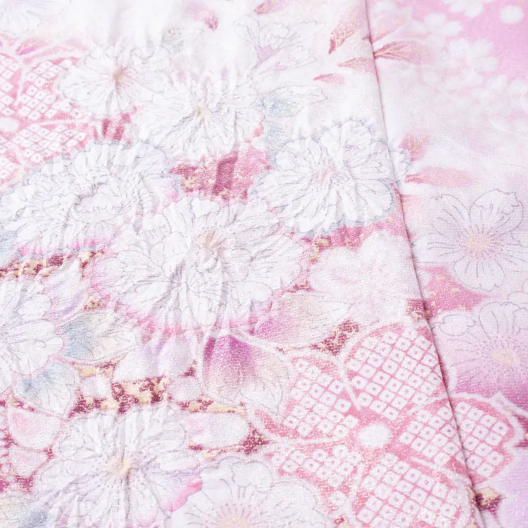 【正絹】お宮参り女の子 産着レンタル 桂由美 ピンク 辻が花 絞り ラメ1617