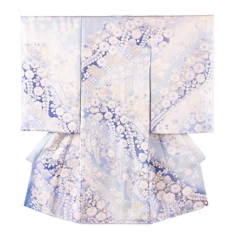 【正絹】お宮参り女の子 産着レンタル 桂由美 空色 辻が花 絞り ラメ 1618