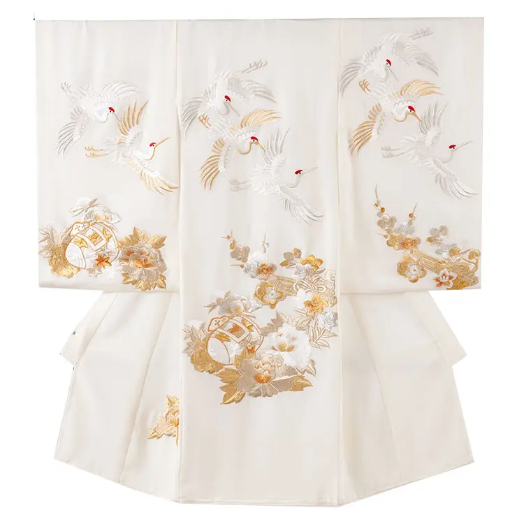 お宮参り男の子 女の子 産着レンタル きなり 豪華鶴刺繍 牡丹 1619