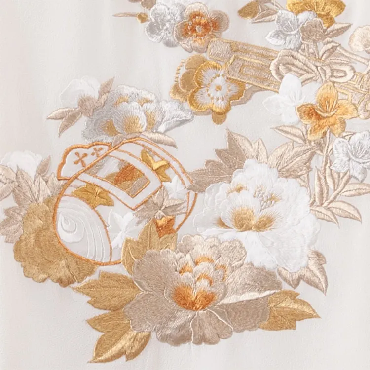 お宮参り男の子 女の子 産着レンタル きなり 豪華鶴刺繍 牡丹 1619