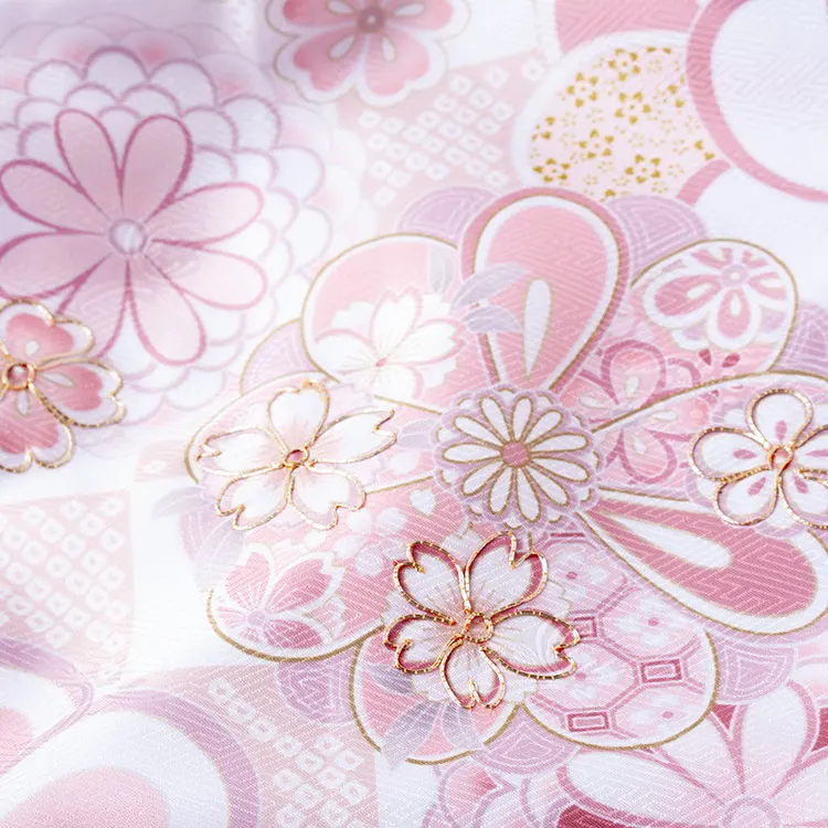 【夏用 単衣】お宮参り女の子産着レンタル 白地ねじり梅 菊 牡丹 市松 2-38