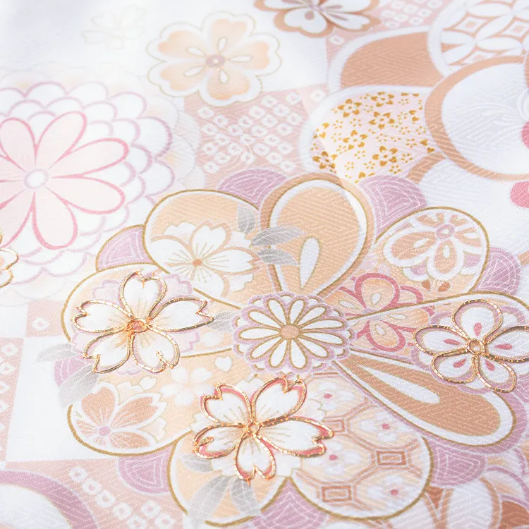 【夏用 単衣】お宮参り女の子産着レンタル 白地ねじり梅 菊 牡丹 市松 2-39