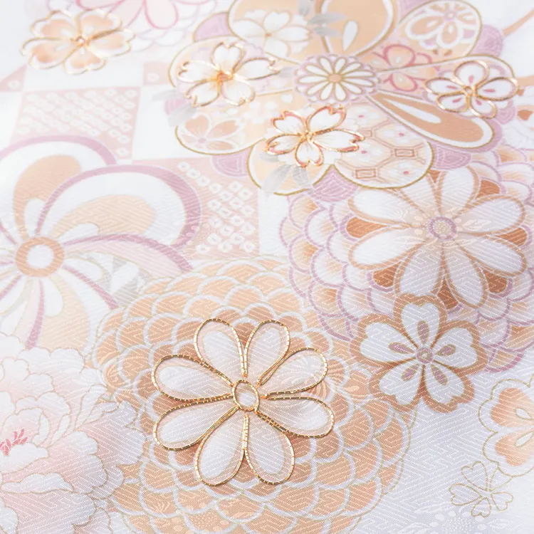 【夏用 単衣】お宮参り女の子産着レンタル 白地ねじり梅 菊 牡丹 市松 2-39