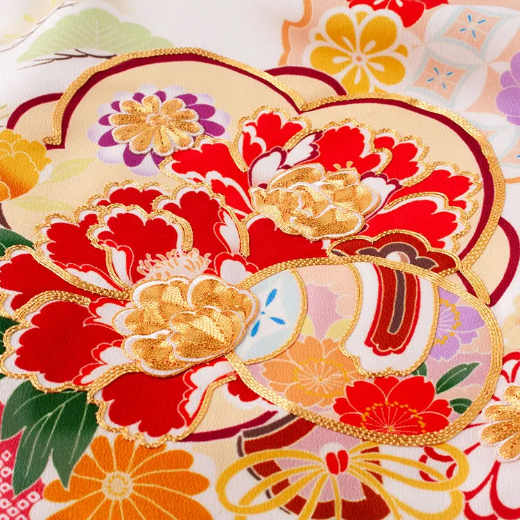 【夏用 単衣】お宮参り女の子 産着レンタル 白地 松竹梅 牡丹 2-40