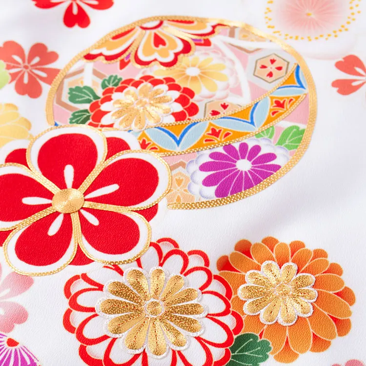 【夏用 単衣】お宮参り女の子 産着レンタル 白地 鞠と梅 2-41