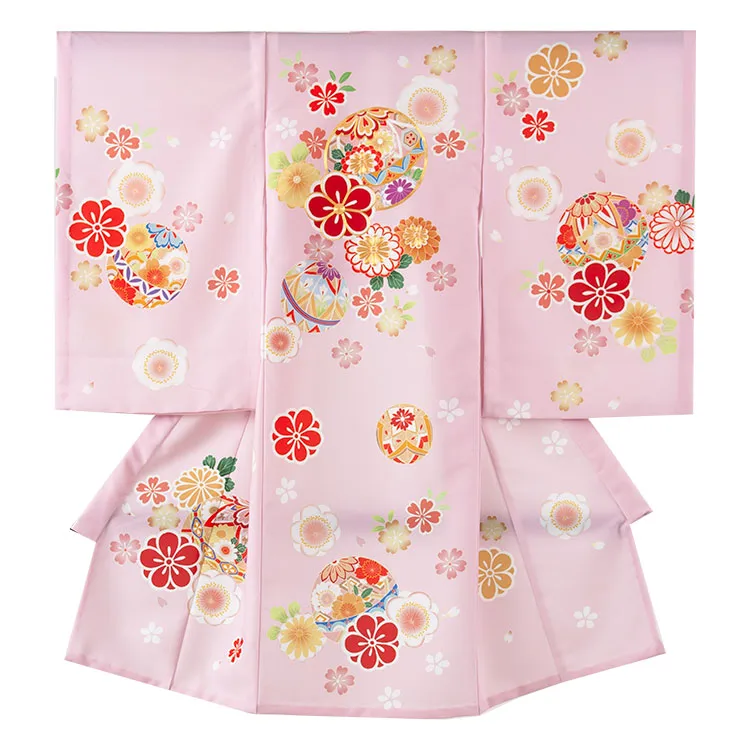 【夏用 単衣】お宮参り女の子 産着レンタル ピンク 鞠と梅 2-42