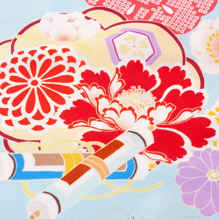 【夏用 単衣】お宮参り女の子 産着レンタル スカイブルー 松竹梅 牡丹 2-43