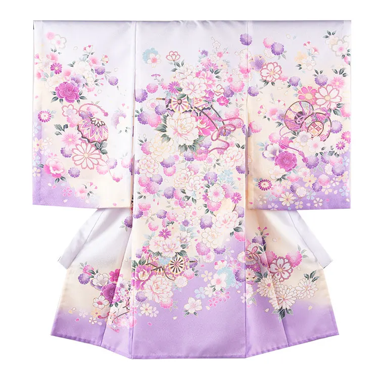 【夏用 単衣】お宮参り女の子 産着レンタル 薄紫グラデーション花車に桜 2-45