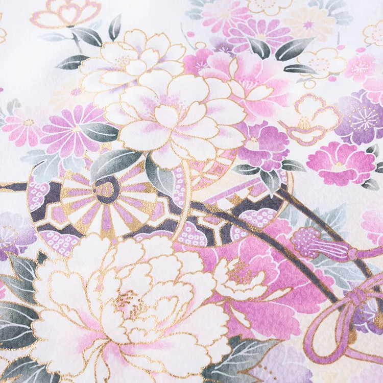 【夏用 単衣】お宮参り女の子 産着レンタル 白地 花車に桜 2-46