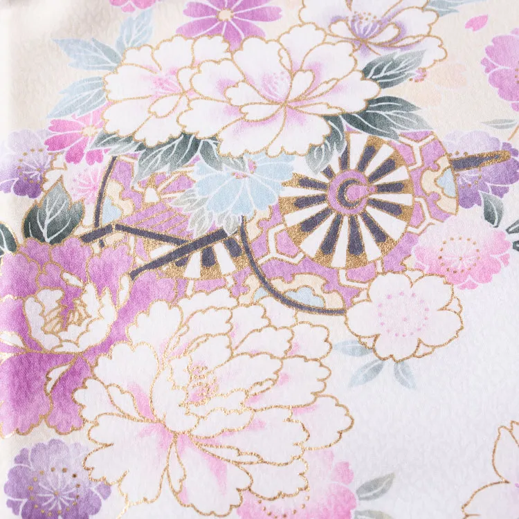 【夏用 単衣】お宮参り女の子 産着レンタル 白地 花車に桜 2-46