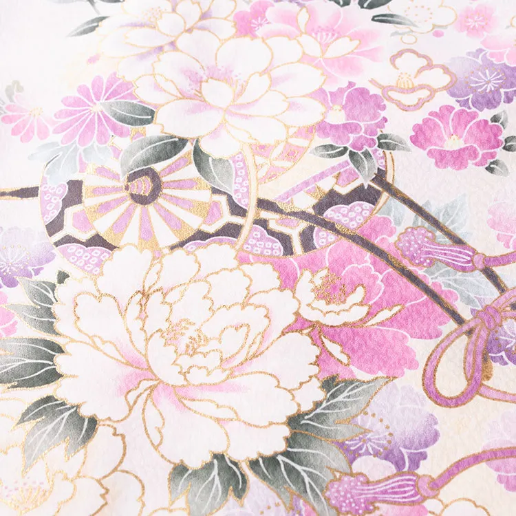 【夏用 単衣】お宮参り女の子 産着レンタル 薄ピンク 花車に桜 2-47